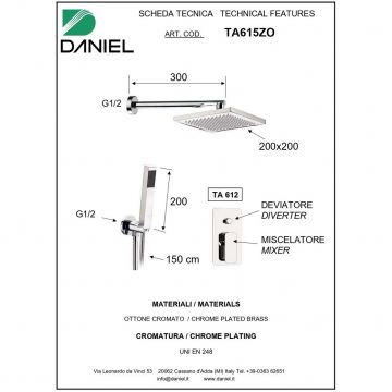 Душевой комплект Daniel (Дэниел) Tiara, на 2 потребителя, с кронштейном 30 см и квадратным верхним душем 20х20 см, цвет бронза TA615ZOL-63