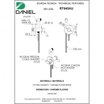 Гигиенический душ Daniel (Дэниел) Retro, со смесителем на хол./гор. воду, золото, RT645AU-DO