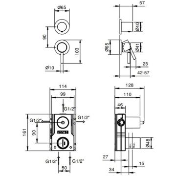 Смеситель Fantini (Фантини) Nostromo для душа, встраиваемый, переключатель на 3 источника, цвет: черный матовый 50 13 G489B
