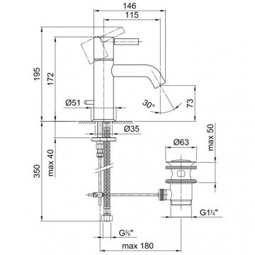 Смеситель Fantini (Фантини) Nostromo для раковины, 1 отверстие, цвет: хром 50 02 E804F