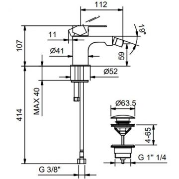 Смеситель Fantini (Фантини) Myo для биде на 1 отверстие, цвет: хром 61 02 V608F