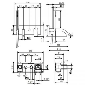 Смеситель Fantini (Фантини) Myo для ванны, встраиваемый, цвет: хром 61 02 V621B