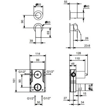 Смеситель Fantini (Фантини) Myo для душа, встраиваемый, на 2 источника, цвет: черный матовый 61 13 V681B