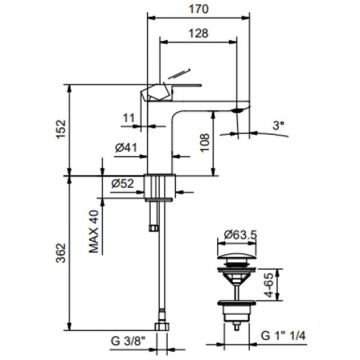 Смеситель Fantini Myo для раковины на 1 отверстие, цвет: черный матовый 61 13 V604F