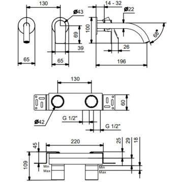 Смеситель Fantini (Фантини) Myo для раковины, настенный, цвет: хром 61 02 V611B