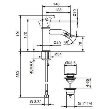 Смеситель Fantini (Фантини) Nostromo для биде, 1 отверстие, с донным клапаном, цвет: черный матовый 50 13 E808F