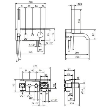 Смеситель Fantini (Фантини) Nostromo для ванны, встраиваемый, цвет: черный матовый 50 13 E321B