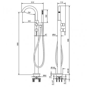 Смеситель Fantini (Фантини) Nostromo для ванны, напольный, с ручным душем и шлангом 150 см., внешняя часть, цвет: черный матовый 50 13 E880B