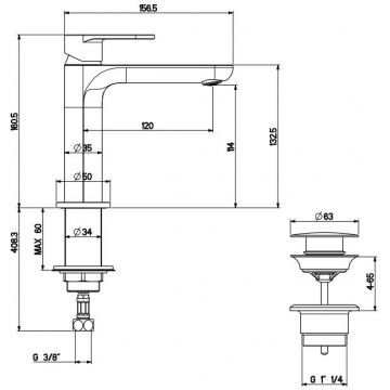 Смеситель Gattoni (Гаттони) H2Omix7000 для раковины, на 1 отверстие, с донным клапаном, излив 120 мм, цвет: черный матовый 7004070NO