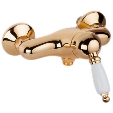 Смеситель Gattoni (Гаттони) Orta для душа, с белой ручкой, цвет: золото 24кт 2725/27D0 OLD