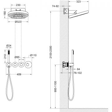 Встраиваемая душевая система с термостатом Timo (Тимо) Saona, черное золото, SX-2329/18SM