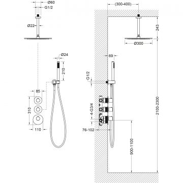 Встраиваемая душевая система с термостатом Timo (Тимо) Saona, черный, SX-2399/03SM