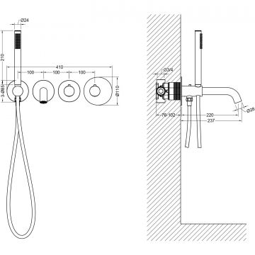 Встраиваемый смеситель для ванны с термостатом Timo (Тимо) Saona, хром, 2324/00YSM