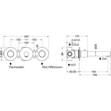 Встраиваемый смеситель для раковины с термостатом Timo (Тимо) Saona, черный, 2382/03SM