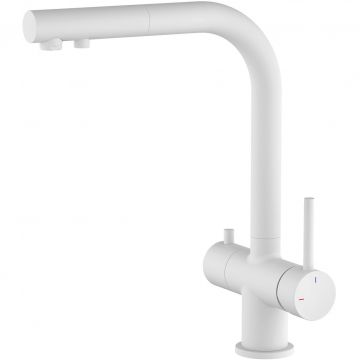 Смеситель для кухни с подключением фильтра и выдвижным изливом Timo (Тимо) Saona, белый, 2356/16FL