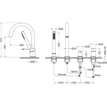 Смеситель на борт ванны Timo (Тимо) Saona, черное золото, 2320/18Y