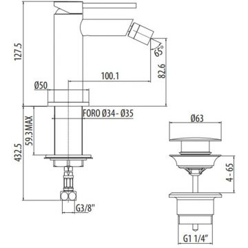 Смеситель Gattoni (Гаттони) Circle One для биде на 1 отверстие, излив 10 см, с донным клапаном, цвет: хром 9050/90C0