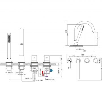Смеситель на борт ванны с термостатом Timo (Тимо) Saona, черный, 2330/03Y
