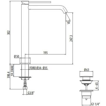 Смеситель Gattoni (Гаттони) Circle Two для биде на 1 отверстие, с донным клапаном, цвет: черный матовый 9150/91NO