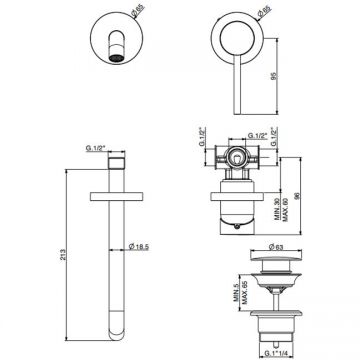 Смеситель Gattoni (Гаттони) Circle Two для раковины встраиваемый, излив 208 мм, цвет: Оrо Вrush 9137/91SG