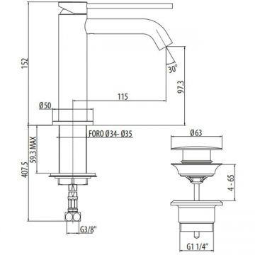 Смеситель Gattoni (Гаттони) Circle Two для раковины на 1 отверстие, излив 115 мм, с донным клапаном, цвет: черный матовый 9142/91NO