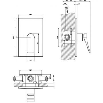 Встраиваемый смеситель Gessi (Гесси) Rilievo для душа на 1 источник, внешняя часть, цвет: хром 59061№ 031