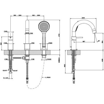 Смеситель Gessi (Гесси) Emporio Via tortona для ванны, на 3 отверстия, с переключателем, изливом и шлангом 1, 50м, цвет: Finох Вrushеd Niскеl 18637№ 149