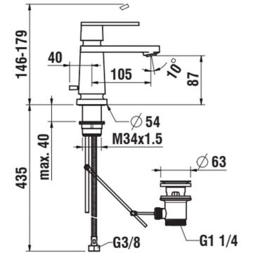 Смеситель Laufen (Лауфен) New Classic для раковины, на 1 отверстие, излив: 10.5 см, с донным клапаном, цвет: хром HF900501100000