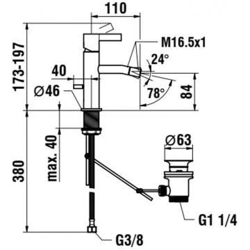 Смеситель Laufen (Лауфен) Kartell для биде, на 1 отверстие, с донным клапаном, излив 110 мм, цвет: нержавеющая сталь (РVD) 5558 3.4133.1.090.101.1