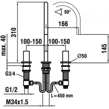 Смеситель Laufen (Лауфен) Kartell для раковины на 3 отверстия, с донным клапаном, поворотный излив 166 мм, цвет: хром 3.1233.3.004.221.1