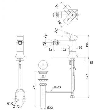 Смеситель Toto (Тото) GC для биде на 1 отверстие, со сливным клапаном, цвет: хром TRG08301R