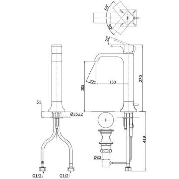 Смеситель Toto (Тото) GC для раковины высокий на 1 отверстие, со сливным клапаном, цвет: хром TLG08305R