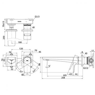 Смеситель Toto (Тото) GE для раковины встраиваемый 167х258х98 мм без сливного клапана, цвет: хром TLG07308R