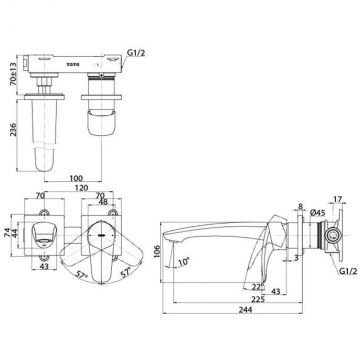 Смеситель Toto (Тото) GM для раковины встроенный, на 2 отверстия, цвет: хром TLG09308R