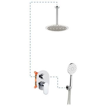 Душевой комплек тAQG (АКУГ) Beta, ER217 на 2 потребителя: с круглым верхним душем 25 см и потолочным кронштейном 20 см, цвет хром 19BETER21702