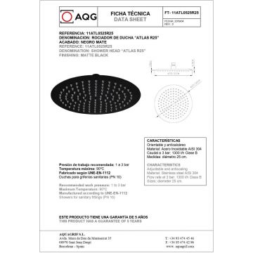 Душевой комплект AQG Beta, на 2 потребителя, с круглым верхним душем 25 см и потолочным кронштейном 20 см, черный матовый, 19BETER21705