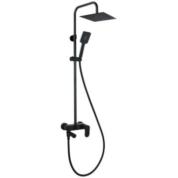 Душевая колонна AQG (АКУГ) Nite, регулируемая по высоте 95-150 см: со складным изливом и квадратным верхним душем 25х25 см, цвет черный матовый 21NITC25SUB05