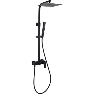 Душевая колонна AQG (АКУГ) Bold, регулируемая по высоте 78,5-143 см, со смесителем и квадратным верхним душем 25х25 см, черный матовый, 21QUC25LUD05