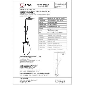 Душевая колонна AQG (АКУГ) Bold, регулируемая по высоте 78,5-143 см, со смесителем и квадратным верхним душем 25х25 см, черный матовый, 21QUC25LUD05