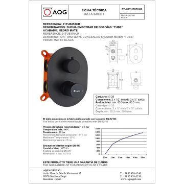Душевой комплект AQG Tube, на 2 потребителя, с круглым верхним душем 25 см и потолочным кронштейном 20 см, черный матовый, 19TUBER21705