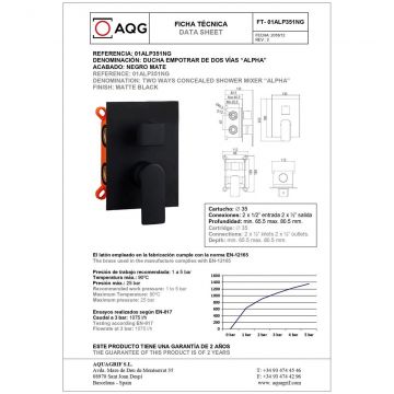 Душевой комплект AQG Alpha, EC208 на 2 потребителя: с квадратным верхним душем 25х25 см и кронштейном 35 см, цвет черный матовый 19ALPEC20805