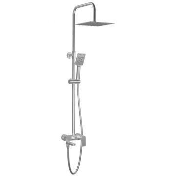 Душевая колонна AQG (АКУГ) Alpha, регулируемая по высоте 95-150 см: со складным изливом и квадратным душем, цвет никель сатин (PVD) 21NITC25ASB11