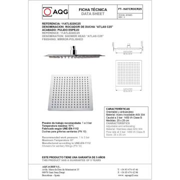 Душевой комплект AQG (АКУГ) Alpha, на 2 потребителя с квадратным верхним душем 25х25см и кронштейном 35см, хром, 19ALPEC21602