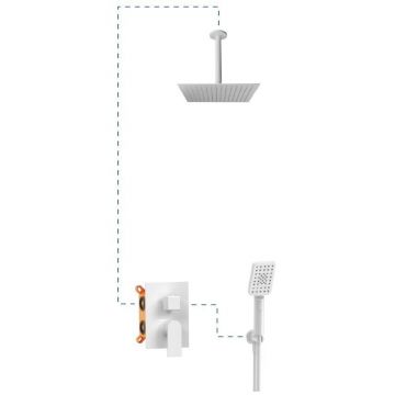 Душевой комплект AQG Alpha, на 2 потребителя, с квадратным верхним душем 25х25 см и потолочным кронштейном 20 см, белый матовый, 19ALPEC21803