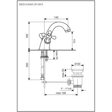 Смеситель Emmevi (Эммеви) Deco Classic, с донным клапаном для раковины, белый-золото, 12013/BO