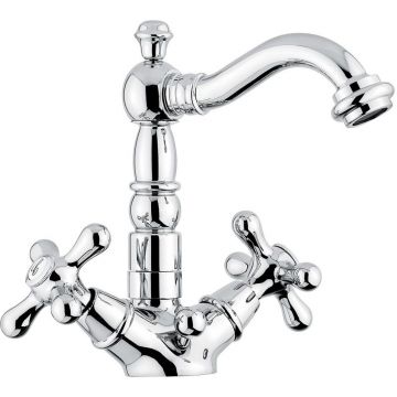 Смеситель Emmevi (Эммеви) Deco Old, двухвентильный для раковины (излив 14,5 см), с донным клапаном, хром, 12615/CR