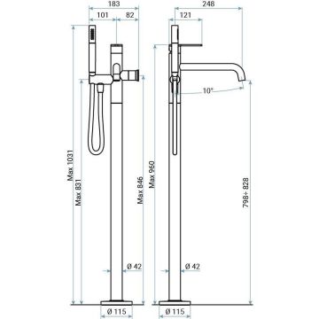 Напольный смеситель Emmevi (Эммеви) Filobrass, однорычажный, с набором для душа, излив 18,2 см, хром, 85030/CR