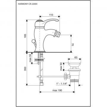 Смеситель однорычажный Emmevi (Эммеви) Harmony, с донным клапаном, бронза, 22004/BR