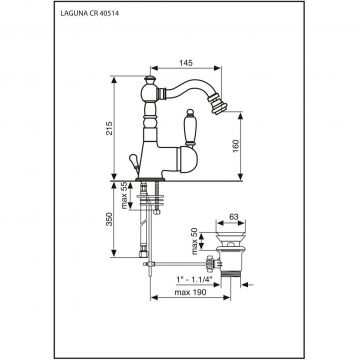 Смеситель однорычажный Emmevi (Эммеви) Laguna, излив 14,5 см, с донным клапаном, хром-золото, 40514/CO