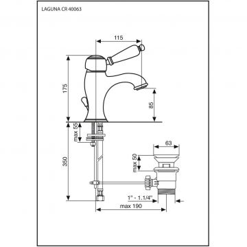 Смеситель однорычажный Emmevi (Эммеви) Laguna, излив 11,5 см, с донным клапаном, хром, 40063/CR